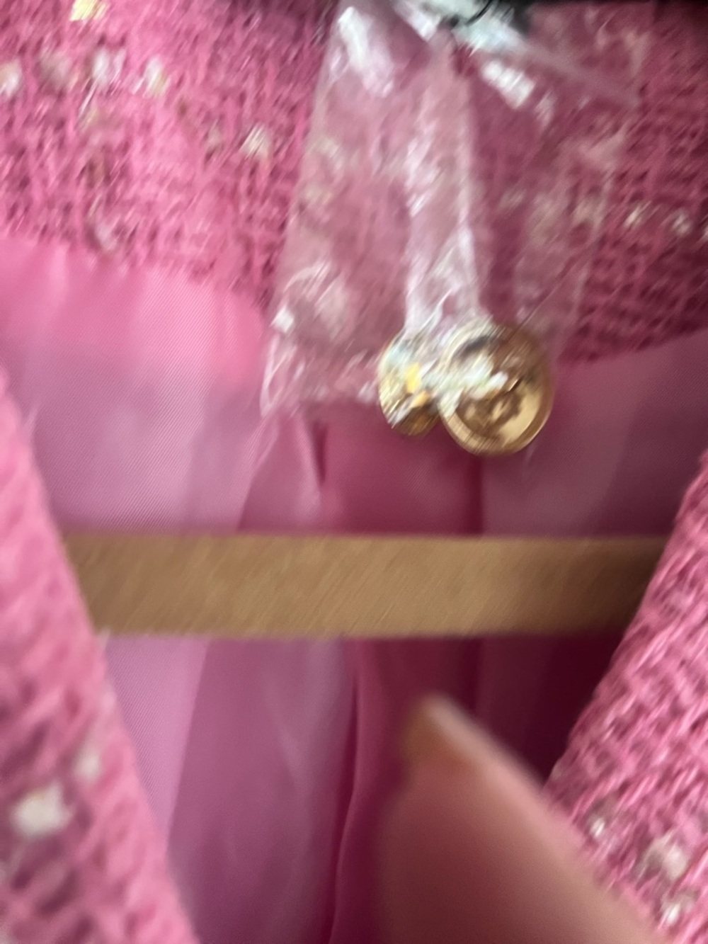 Pink Tweed Double-Breasted Blazer with Gold Buttons - Picture 2 of 5